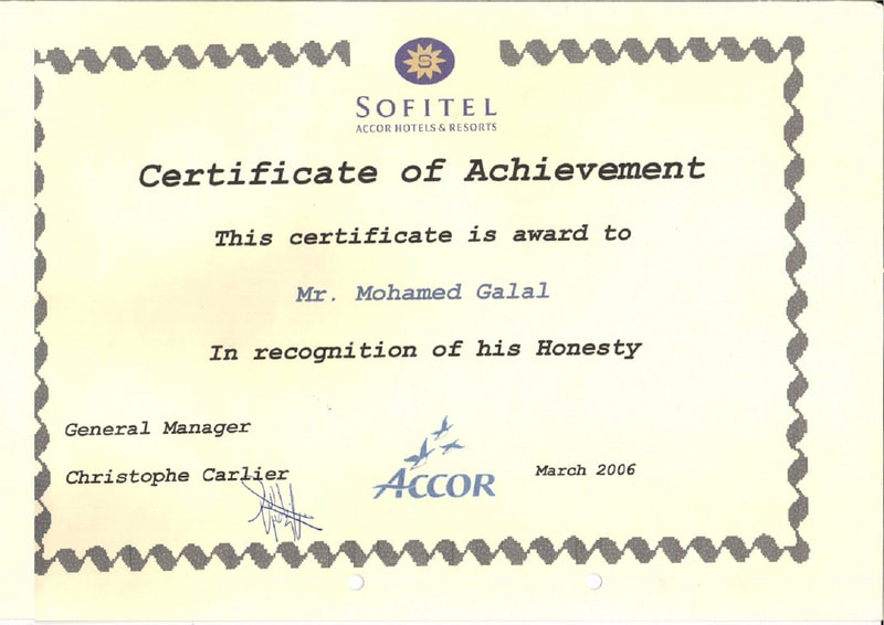 Honesty Certificate From Sofitel Hurghada 