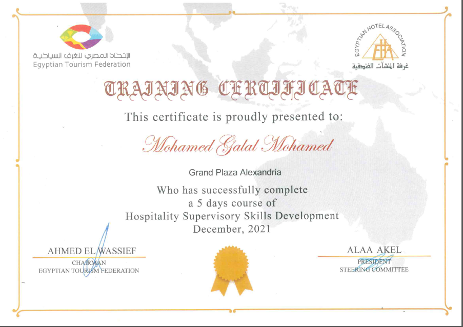 hospitality supervisory skills development program Certificate