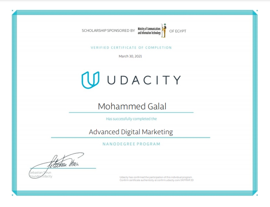 Udacity Digital Marketing Advanced Nanodegree 